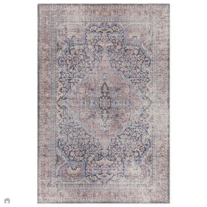 Washable Kaya Rana KY11 Traditional Persian Vintage Distressed Floral Durable Chenille Polyester Flatweave Red/Blue/Multicolourcolour Rug-Asiatic Carpets-Rug Love - The Most Loved Rug Store