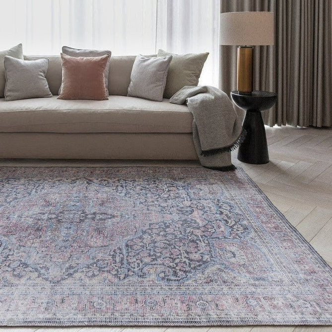 Washable Kaya Rana KY11 Traditional Persian Vintage Distressed Floral Durable Chenille Polyester Flatweave Red/Blue/Multicolourcolour Rug-Asiatic Carpets-Rug Love - The Most Loved Rug Store