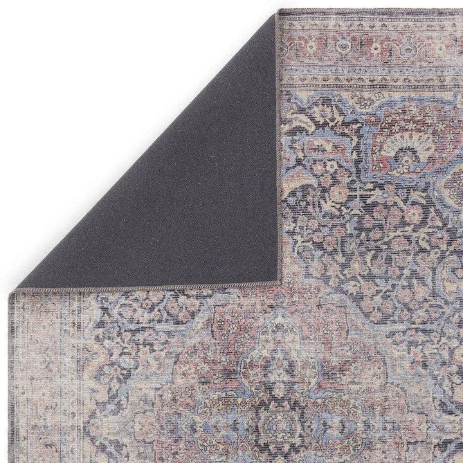 Washable Kaya Rana KY11 Traditional Persian Vintage Distressed Floral Durable Chenille Polyester Flatweave Red/Blue/Multicolourcolour Rug-Asiatic Carpets-Rug Love - The Most Loved Rug Store