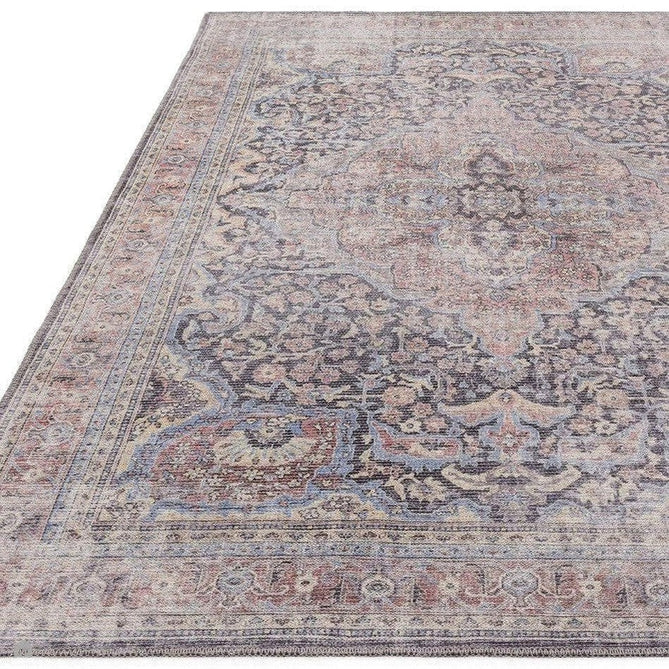 Washable Kaya Rana KY11 Traditional Persian Vintage Distressed Floral Durable Chenille Polyester Flatweave Red/Blue/Multicolourcolour Rug-Asiatic Carpets-Rug Love - The Most Loved Rug Store