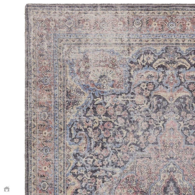 Washable Kaya Rana KY11 Traditional Persian Vintage Distressed Floral Durable Chenille Polyester Flatweave Red/Blue/Multicolourcolour Rug-Asiatic Carpets-Rug Love - The Most Loved Rug Store
