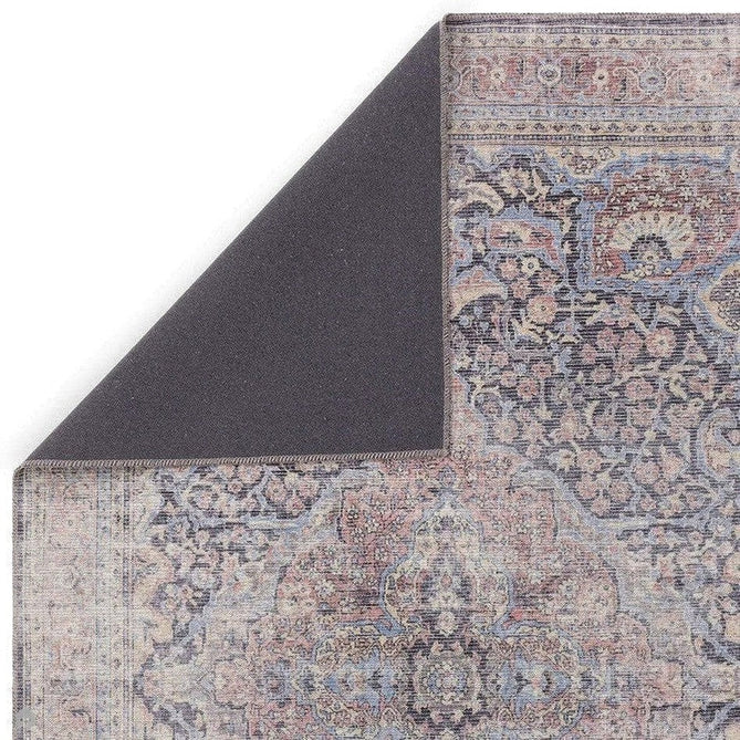 Washable Kaya Rana KY11 Traditional Persian Vintage Distressed Floral Durable Chenille Polyester Flatweave Red/Blue/Multicolourcolour Rug-Asiatic Carpets-Rug Love - The Most Loved Rug Store