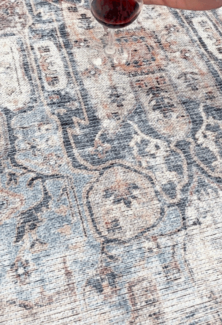 Washable Kaya Roya KY05 Traditional Persian Vintage Distressed Floral Durable Chenille Polyester Flatweave Blue/Black/Grey Rug-Asiatic Carpets-Rug Love - The Most Loved Rug Store