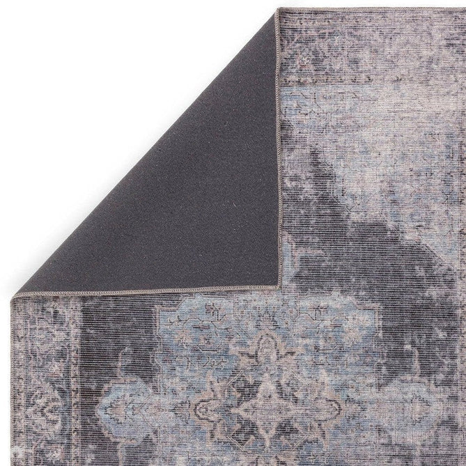 Washable Kaya Roya KY05 Traditional Persian Vintage Distressed Floral Durable Chenille Polyester Flatweave Blue/Black/Grey Rug-Asiatic Carpets-Rug Love - The Most Loved Rug Store