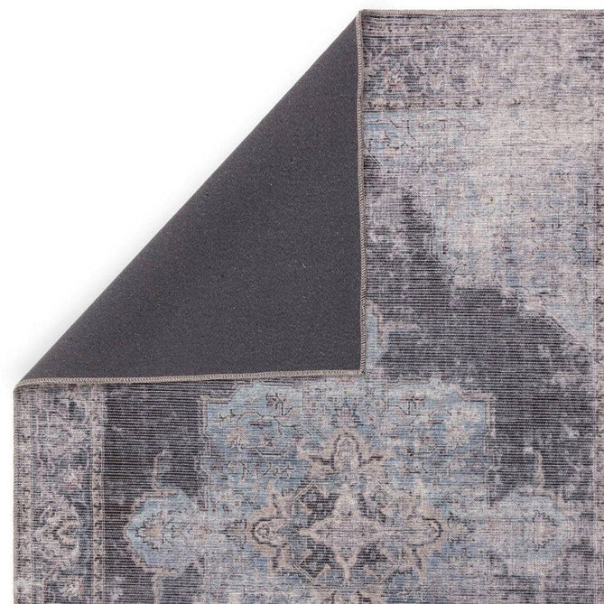 Washable Kaya Roya KY05 Traditional Persian Vintage Distressed Floral Durable Chenille Polyester Flatweave Blue/Black/Grey Rug-Asiatic Carpets-Rug Love - The Most Loved Rug Store