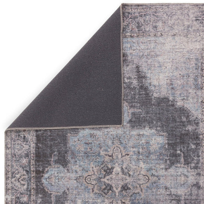 Washable Kaya Roya KY05 Traditional Persian Vintage Distressed Floral Durable Chenille Polyester Flatweave Blue/Black/Grey Rug-Asiatic Carpets-Rug Love - The Most Loved Rug Store