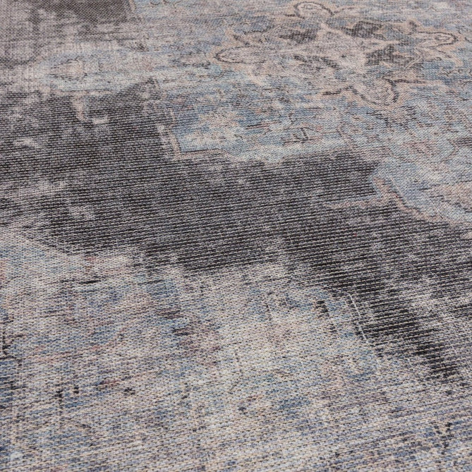 Washable Kaya Roya KY05 Traditional Persian Vintage Distressed Floral Durable Chenille Polyester Flatweave Blue/Black/Grey Rug-Asiatic Carpets-Rug Love - The Most Loved Rug Store