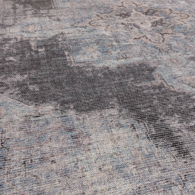 Washable Kaya Roya KY05 Traditional Persian Vintage Distressed Floral Durable Chenille Polyester Flatweave Blue/Black/Grey Rug-Asiatic Carpets-Rug Love - The Most Loved Rug Store