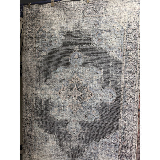 Washable Kaya Roya KY05 Traditional Persian Vintage Distressed Floral Durable Chenille Polyester Flatweave Blue/Black/Grey Rug-Asiatic Carpets-Rug Love - The Most Loved Rug Store