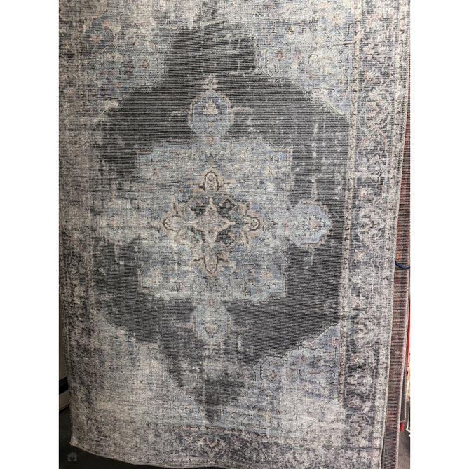 Washable Kaya Roya KY05 Traditional Persian Vintage Distressed Floral Durable Chenille Polyester Flatweave Blue/Black/Grey Rug-Asiatic Carpets-Rug Love - The Most Loved Rug Store