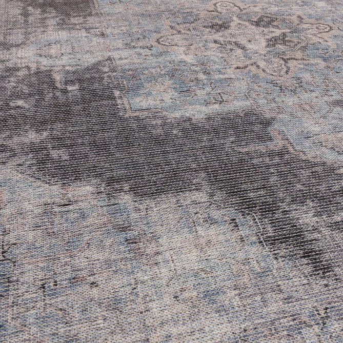 Washable Kaya Roya KY05 Traditional Persian Vintage Distressed Floral Durable Chenille Polyester Flatweave Blue/Black/Grey Rug-Asiatic Carpets-Rug Love - The Most Loved Rug Store