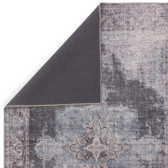 Washable Kaya Roya KY05 Traditional Persian Vintage Distressed Floral Durable Chenille Polyester Flatweave Blue/Black/Grey Rug-Asiatic Carpets-Rug Love - The Most Loved Rug Store