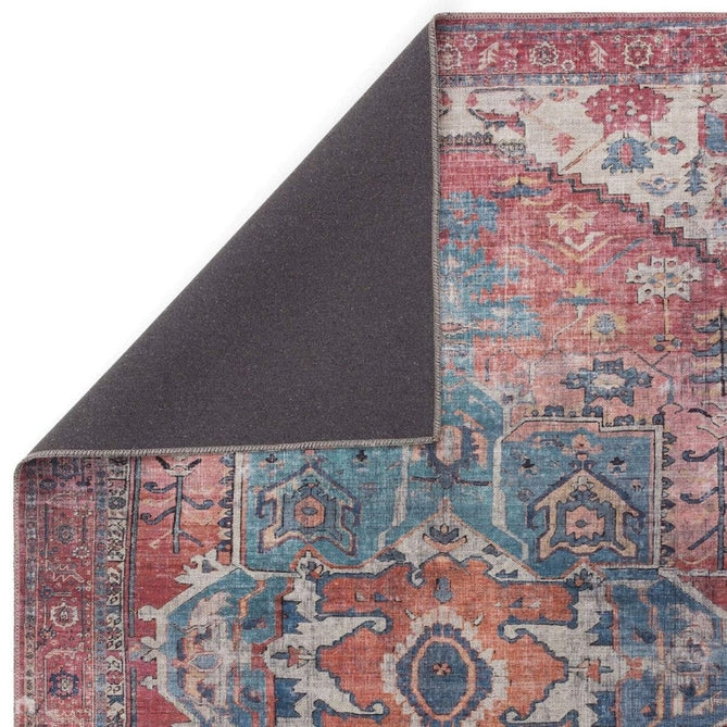 Washable Kaya Shiva KY01 Traditional Persian Vintage Distressed Floral Durable Chenille Polyester Flatweave Red/Blue/Multicolour Rug-Asiatic Carpets-Rug Love - The Most Loved Rug Store