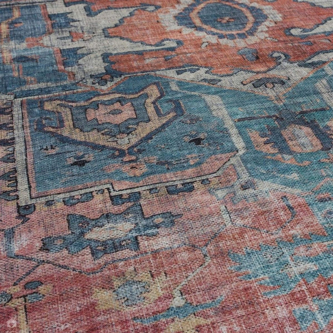 Washable Kaya Shiva KY01 Traditional Persian Vintage Distressed Floral Durable Chenille Polyester Flatweave Red/Blue/Multicolour Rug-Asiatic Carpets-Rug Love - The Most Loved Rug Store