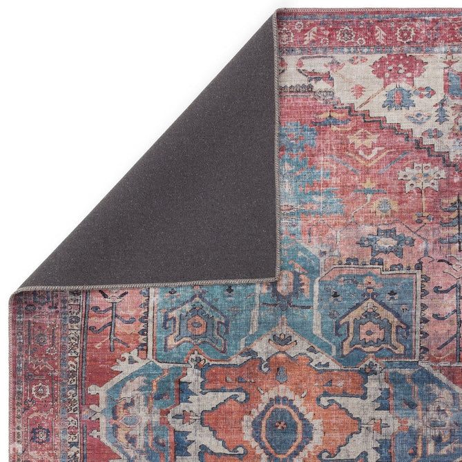 Washable Kaya Shiva KY01 Traditional Persian Vintage Distressed Floral Durable Chenille Polyester Flatweave Red/Blue/Multicolour Rug-Asiatic Carpets-Rug Love - The Most Loved Rug Store