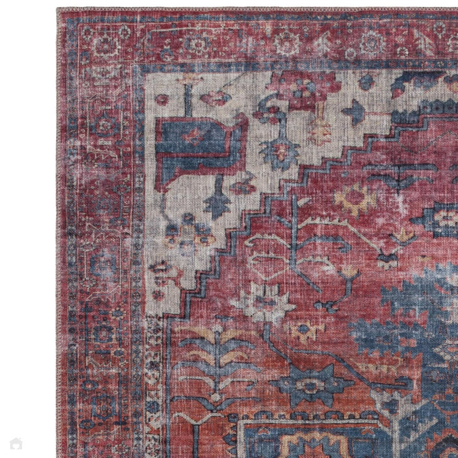 Washable Kaya Shiva KY01 Traditional Persian Vintage Distressed Floral Durable Chenille Polyester Flatweave Red/Blue/Multicolour Rug-Asiatic Carpets-Rug Love - The Most Loved Rug Store