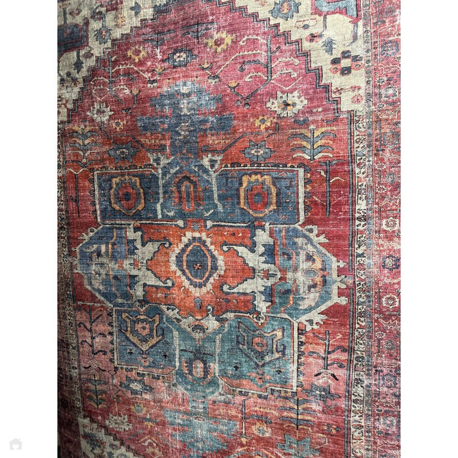 Washable Kaya Shiva KY01 Traditional Persian Vintage Distressed Floral Durable Chenille Polyester Flatweave Red/Blue/Multicolour Rug-Asiatic Carpets-Rug Love - The Most Loved Rug Store