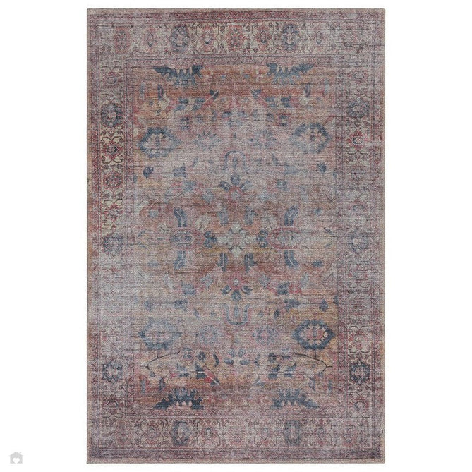 Washable Kaya Sima KY06 Traditional Persian Vintage Distressed Floral Durable Chenille Polyester Flatweave Red/Blue/Pink/Grey/Yellow/Multicolour Rug 120 x 170 cm-Shop Returns-Rug Love - The Most Loved Rug Store