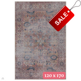 Washable Kaya Sima KY06 Traditional Persian Vintage Distressed Floral Durable Chenille Polyester Flatweave Red/Blue/Pink/Grey/Yellow/Multicolour Rug 120 x 170 cm