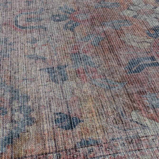 Washable Kaya Sima KY06 Traditional Persian Vintage Distressed Floral Durable Chenille Polyester Flatweave Red/Blue/Pink/Grey/Yellow/Multicolour Rug-Asiatic Carpets-Rug Love - The Most Loved Rug Store