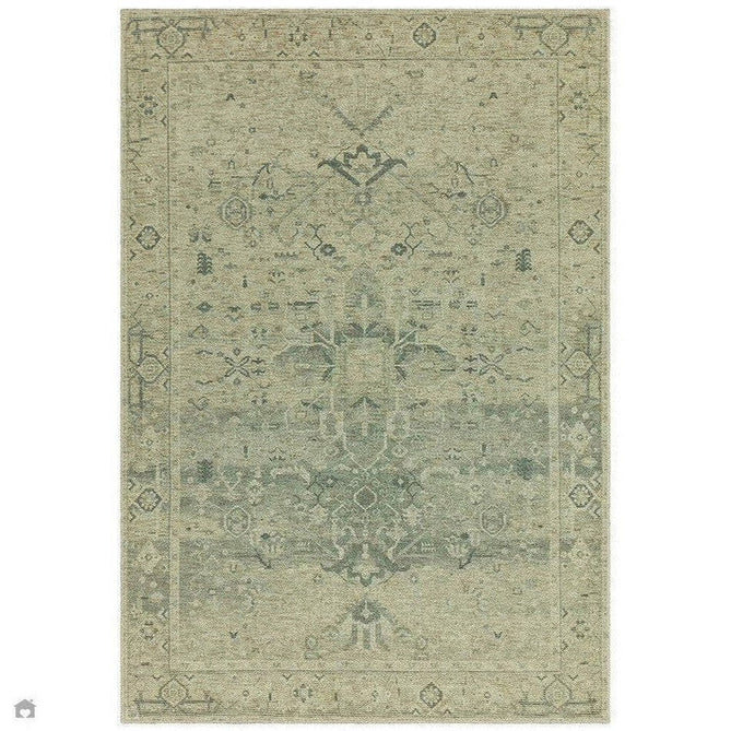 Washable Kaya Vida KY04 Traditional Persian Vintage Distressed Floral Durable Chenille Polyester Flatweave Pale Sage Green/Beige/Grey/Multicolour Rug-Asiatic Carpets-Rug Love - The Most Loved Rug Store