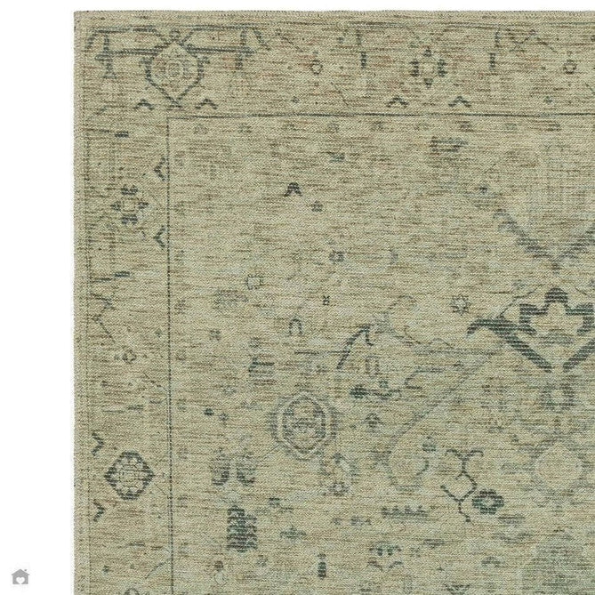 Washable Kaya Vida KY04 Traditional Persian Vintage Distressed Floral Durable Chenille Polyester Flatweave Pale Sage Green/Beige/Grey/Multicolour Rug-Asiatic Carpets-Rug Love - The Most Loved Rug Store