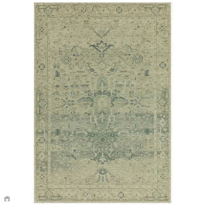 Washable Kaya Vida KY04 Traditional Persian Vintage Distressed Floral Durable Chenille Polyester Flatweave Pale Sage Green/Beige/Grey/Multicolour Rug-Asiatic Carpets-Rug Love - The Most Loved Rug Store