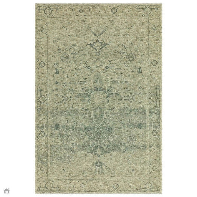 Washable Kaya Vida KY04 Traditional Persian Vintage Distressed Floral Durable Chenille Polyester Flatweave Pale Sage Green/Beige/Grey/Multicolour Rug-Asiatic Carpets-Rug Love - The Most Loved Rug Store
