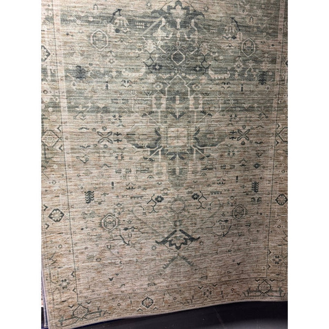 Washable Kaya Vida KY04 Traditional Persian Vintage Distressed Floral Durable Chenille Polyester Flatweave Pale Sage Green/Beige/Grey/Multicolour Rug-Asiatic Carpets-Rug Love - The Most Loved Rug Store