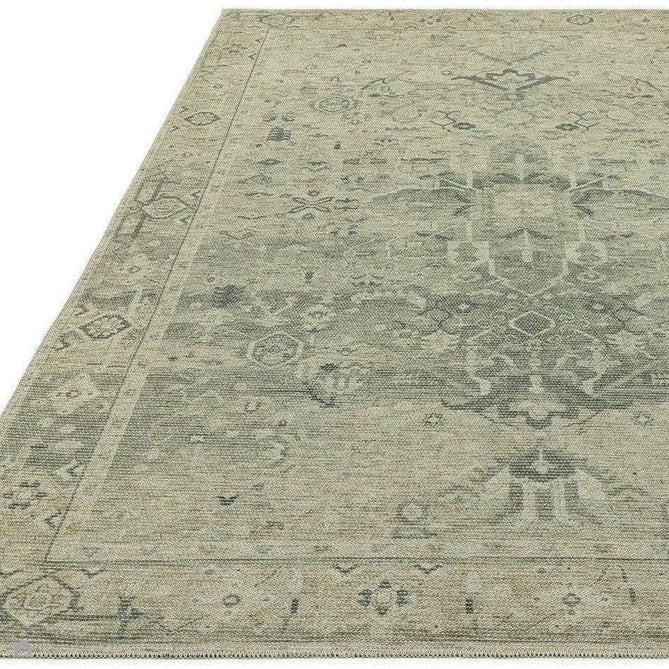 Washable Kaya Vida KY04 Traditional Persian Vintage Distressed Floral Durable Chenille Polyester Flatweave Pale Sage Green/Beige/Grey/Multicolour Rug-Asiatic Carpets-Rug Love - The Most Loved Rug Store