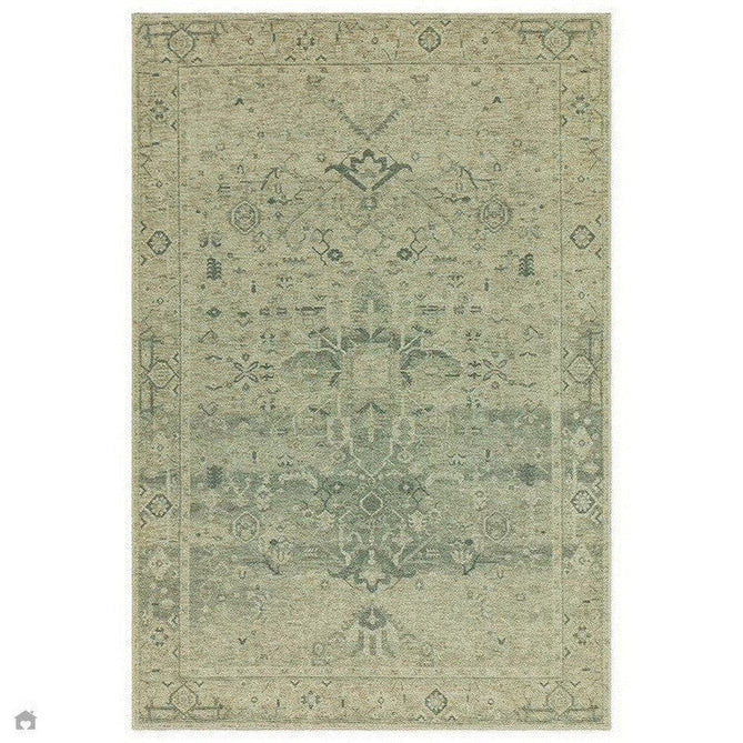 Washable Kaya Vida KY04 Traditional Persian Vintage Distressed Floral Durable Chenille Polyester Flatweave Pale Sage Green/Beige/Grey/Multicolour Rug-Asiatic Carpets-Rug Love - The Most Loved Rug Store