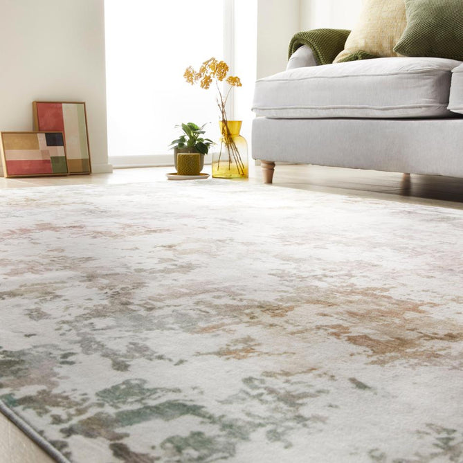 Washable Liberty LIB102 Modern Abstract Distressed Easy-Care Soft Smooth Velvet Touch Polyester Short Pile Flatweave Pastel/Ivory/Sage/Sand/Clay Terra/Taupe Rug-Concept Looms-Rug Love - The Most Loved Rug Store