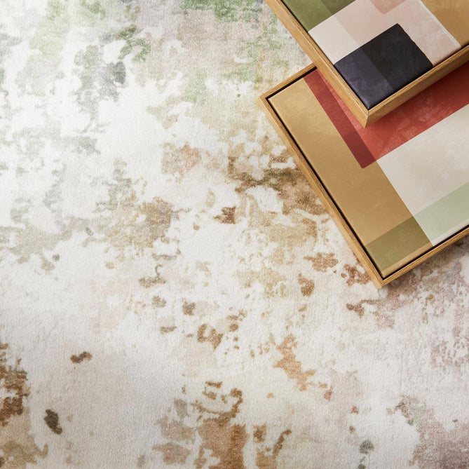 Washable Liberty LIB102 Modern Abstract Distressed Easy-Care Soft Smooth Velvet Touch Polyester Short Pile Flatweave Pastel/Ivory/Sage/Sand/Clay Terra/Taupe Rug-Concept Looms-Rug Love - The Most Loved Rug Store