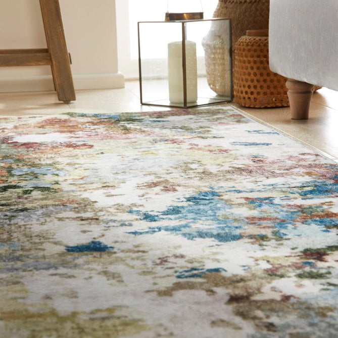 Washable Liberty LIB103 Modern Abstract Distressed Easy-Care Soft Smooth Velvet Touch Polyester Short Pile Flatweave Palette/Ivory/Sky/Teal/Olive/Golden Sand/Rust/Mauve Rug-Concept Looms-Rug Love - The Most Loved Rug Store