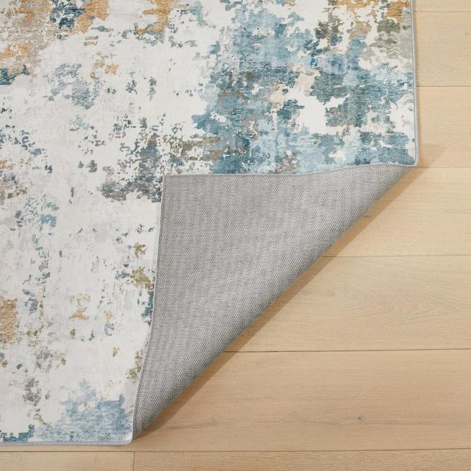 Washable Liberty LIB104 Modern Abstract Distressed Easy-Care Soft Smooth Velvet Touch Polyester Short Pile Flatweave Ivory/Aqua/Teal Blue/Ochre/Grey/Olive Rug-Concept Looms-Rug Love - The Most Loved Rug Store
