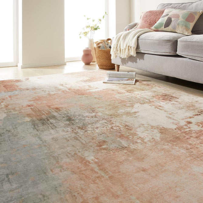 Washable Liberty LIB105 Modern Abstract Distressed Easy-Care Soft Smooth Velvet Touch Polyester Short Pile Flatweave Spring/Ivory/Blush/Peach Coral/Sage/Olive/Blue/Taupe Rug-Concept Looms-Rug Love - The Most Loved Rug Store