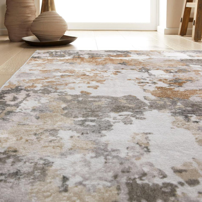 Washable Liberty LIB106 Modern Abstract Distressed Easy-Care Soft Smooth Velvet Touch Polyester Short Pile Flatweave Quarry/Ivory/Steel Grey/Charcoal/Beige/Ochre Rug-Concept Looms-Rug Love - The Most Loved Rug Store