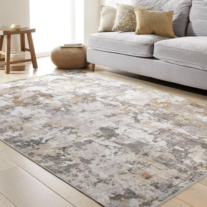 Washable Liberty LIB106 Modern Abstract Distressed Easy-Care Soft Smooth Velvet Touch Polyester Short Pile Flatweave Quarry/Ivory/Steel Grey/Charcoal/Beige/Ochre Rug-Concept Looms-Rug Love - The Most Loved Rug Store