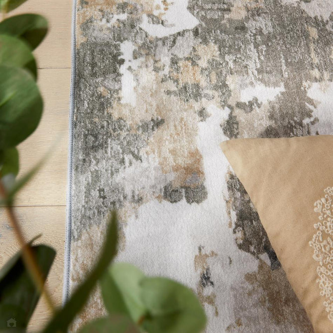 Washable Liberty LIB106 Modern Abstract Distressed Easy-Care Soft Smooth Velvet Touch Polyester Short Pile Flatweave Quarry/Ivory/Steel Grey/Charcoal/Beige/Ochre Rug-Concept Looms-Rug Love - The Most Loved Rug Store
