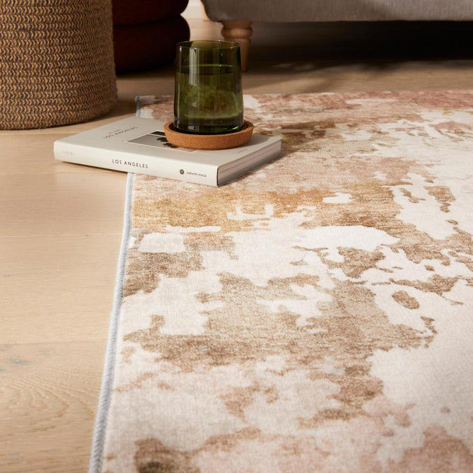 Washable Liberty LIB107 Modern Abstract Distressed Easy-Care Soft Smooth Velvet Touch Polyester Short Pile Flatweave Autumn/Ivory/Rust/Golden Ochre/Sage/Taupe Rug-Concept Looms-Rug Love - The Most Loved Rug Store