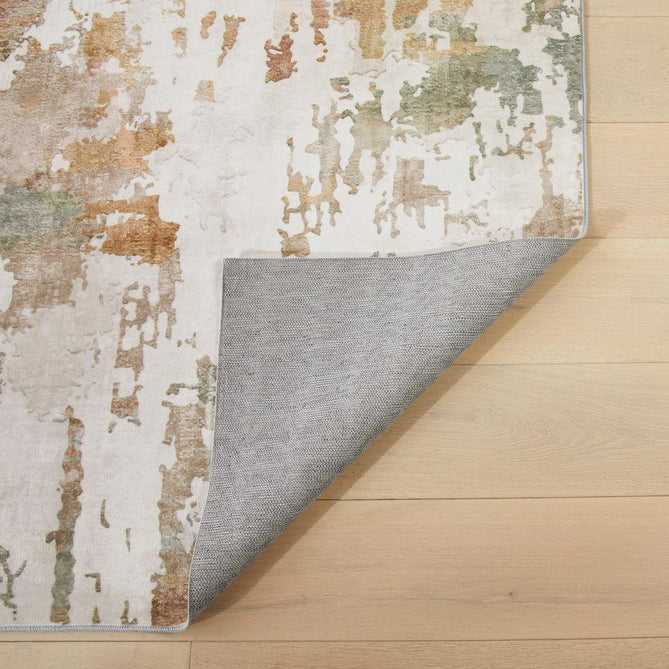 Washable Liberty LIB107 Modern Abstract Distressed Easy-Care Soft Smooth Velvet Touch Polyester Short Pile Flatweave Autumn/Ivory/Rust/Golden Ochre/Sage/Taupe Rug-Concept Looms-Rug Love - The Most Loved Rug Store