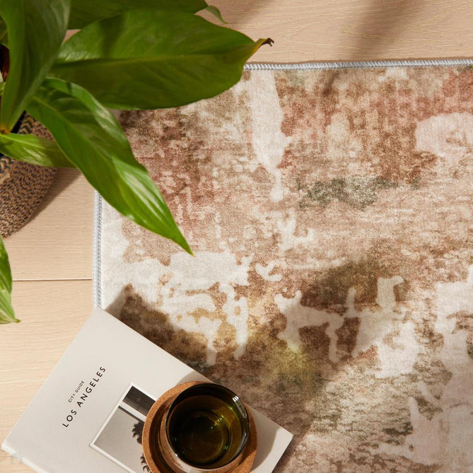 Washable Liberty LIB107 Modern Abstract Distressed Easy-Care Soft Smooth Velvet Touch Polyester Short Pile Flatweave Autumn/Ivory/Rust/Golden Ochre/Sage/Taupe Rug-Concept Looms-Rug Love - The Most Loved Rug Store