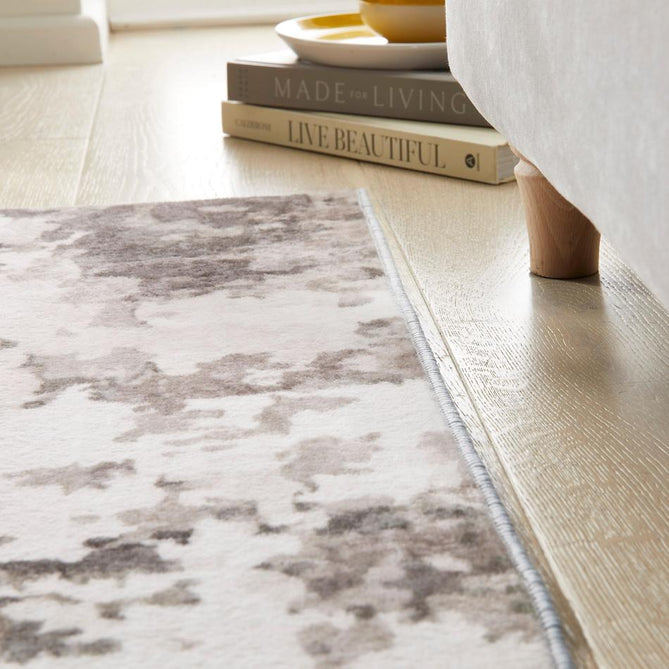 Washable Liberty LIB108 Modern Abstract Distressed Easy-Care Soft Smooth Velvet Touch Polyester Short Pile Flatweave Dove/Ivory/Warm Taupe/Pale Dove Grey/Charcoal/Beige/Stone Rug-Concept Looms-Rug Love - The Most Loved Rug Store
