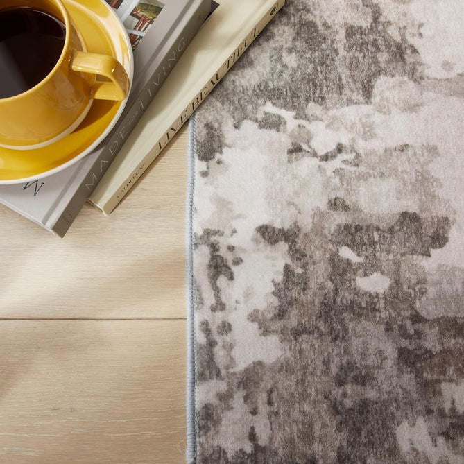Washable Liberty LIB108 Modern Abstract Distressed Easy-Care Soft Smooth Velvet Touch Polyester Short Pile Flatweave Dove/Ivory/Warm Taupe/Pale Dove Grey/Charcoal/Beige/Stone Rug-Concept Looms-Rug Love - The Most Loved Rug Store