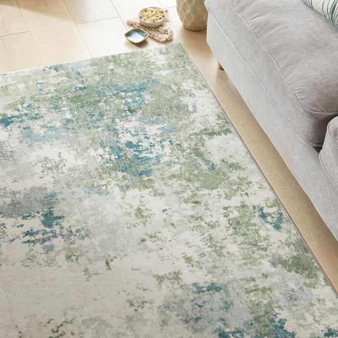 Washable Liberty LIB109 Modern Abstract Distressed Easy-Care Soft Smooth Velvet Touch Polyester Short Pile Flatweave Ivory/Seafoam Green/Teal Blue/Grey/Olive Rug-Concept Looms-Rug Love - The Most Loved Rug Store