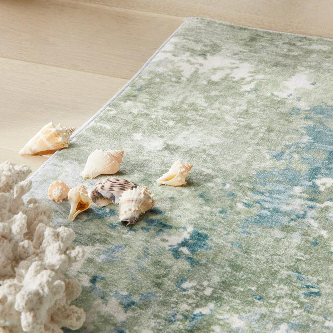 Washable Liberty LIB109 Modern Abstract Distressed Easy-Care Soft Smooth Velvet Touch Polyester Short Pile Flatweave Ivory/Seafoam Green/Teal Blue/Grey/Olive Rug-Concept Looms-Rug Love - The Most Loved Rug Store