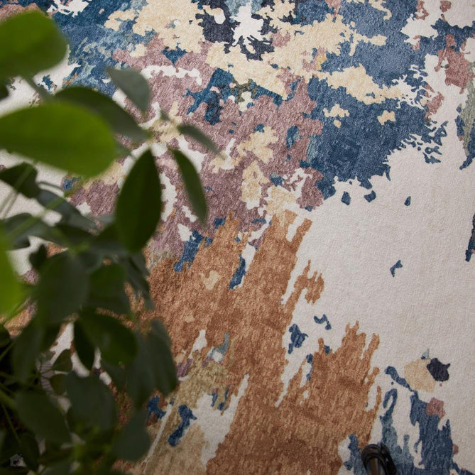 Washable Liberty LIB110 Modern Abstract Distressed Easy-Care Soft Smooth Velvet Touch Polyester Short Pile Flatweave Cobalt Blue/Navy/Rust Brown/Blush/Beige/Ivory Rug-Concept Looms-Rug Love - The Most Loved Rug Store