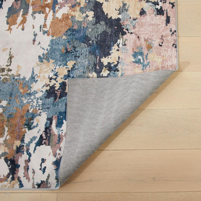 Washable Liberty LIB110 Modern Abstract Distressed Easy-Care Soft Smooth Velvet Touch Polyester Short Pile Flatweave Cobalt Blue/Navy/Rust Brown/Blush/Beige/Ivory Rug-Concept Looms-Rug Love - The Most Loved Rug Store