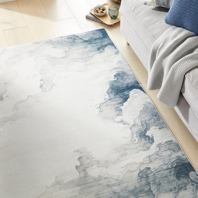 Washable Liberty LIB112 Modern Abstract Distressed Easy-Care Soft Smooth Velvet Touch Polyester Short Pile Flatweave Ivory/Slate Blue/Light Grey/Charcoal/Beige Rug-Concept Looms-Rug Love - The Most Loved Rug Store