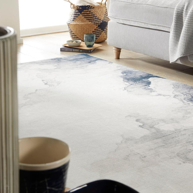 Washable Liberty LIB112 Modern Abstract Distressed Easy-Care Soft Smooth Velvet Touch Polyester Short Pile Flatweave Ivory/Slate Blue/Light Grey/Charcoal/Beige Rug-Concept Looms-Rug Love - The Most Loved Rug Store